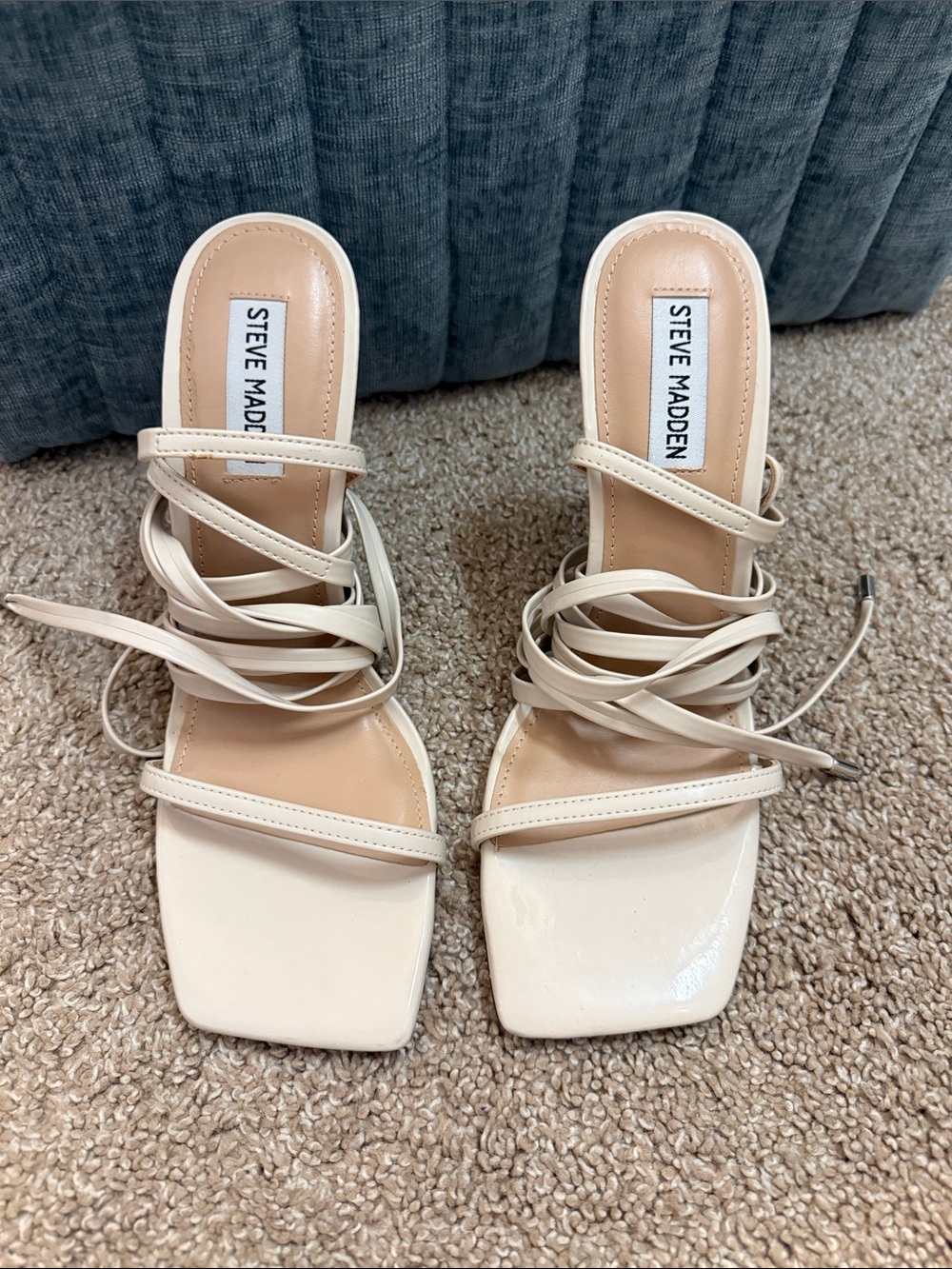 Steve Madden Cream Lace-Up Square-Toe Heels